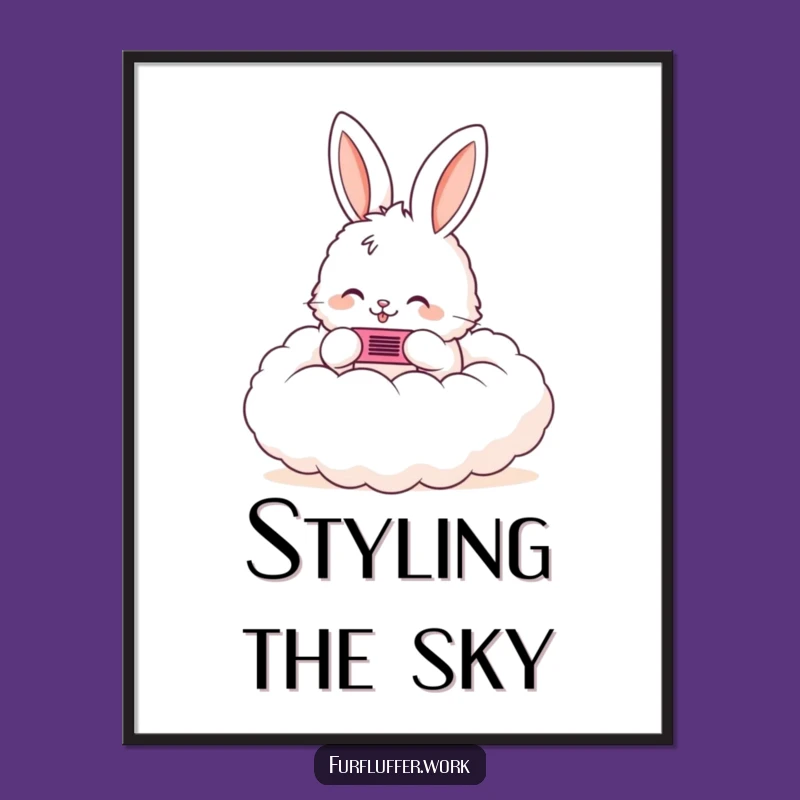 Funny Bunny Cloud Comb Digital Art: Instant Whimsy and Dreamy Download