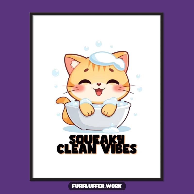 Funny Cat Bath Poster: Hilarious Art of a Content Feline Spa Day