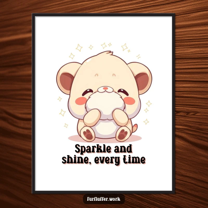 Funny Free Printable Wall Art: An animal receiving a gentle fluffing, with iridescent sparkles radiating all around.
