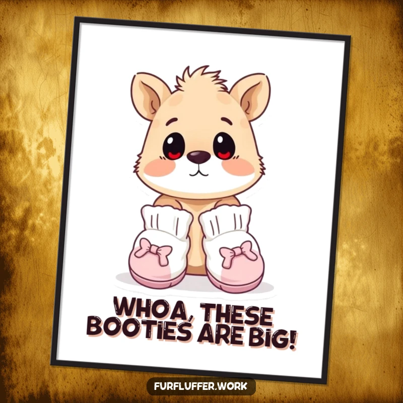 Funny Free Printable Wall Art: An animal wearing tiny, oversized grooming booties, looking incredibly surprised and amused.