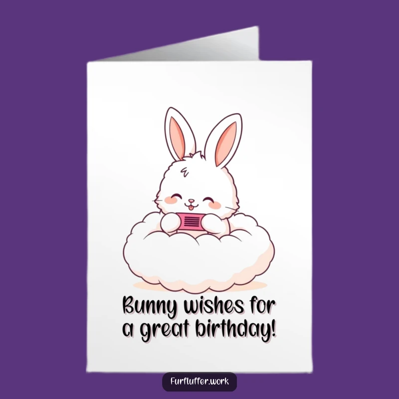 Free Printable Birthday Card: Bunny Combs Fluffy Cloud Funny Downloadable Gift