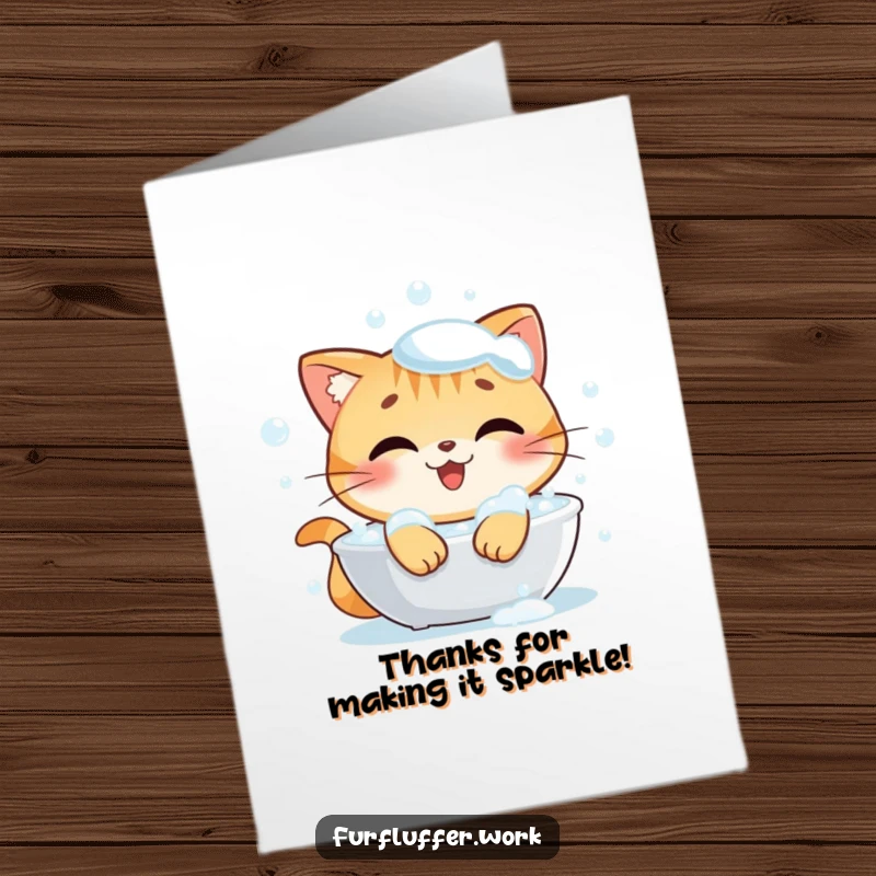 Funny Free Printable Thank You Card: A happy cat gleefully bathes in bubbles, offering thanks with purr-fect cleanliness.