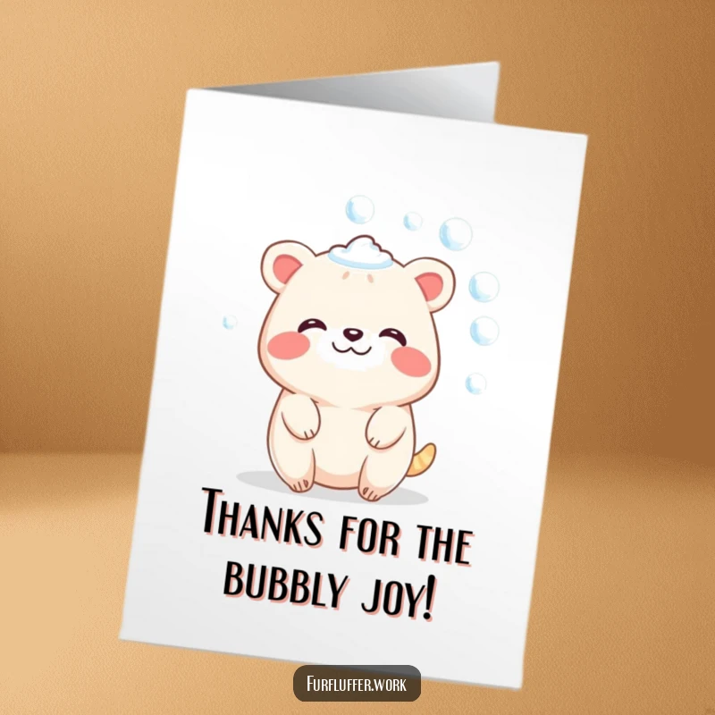 Funny Free Printable Thank You Card: A contented animal looking pleased while covered in sparkling soap bubbles.