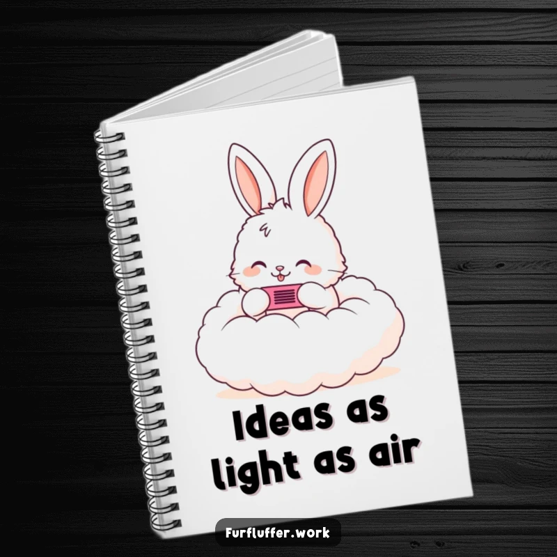 Funny notebook featuring a fluffy bunny happily combing a cloud, perfect for jotting down whimsical thoughts and ideas.